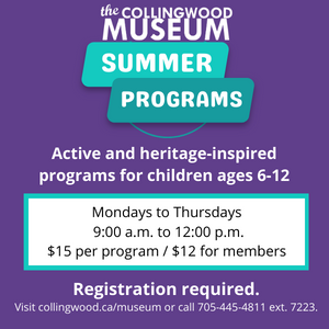 Brightly colourful information on the Collingwood Museum summer programs.