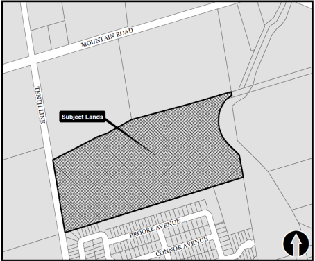 Location map of 725 Tenth Line and Proposed Residential Subdivision Red Maple 