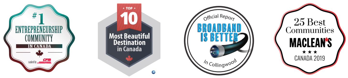 Badge awards for entrepreneurship, beautiful destination, broadband, Macleans top 25 best
