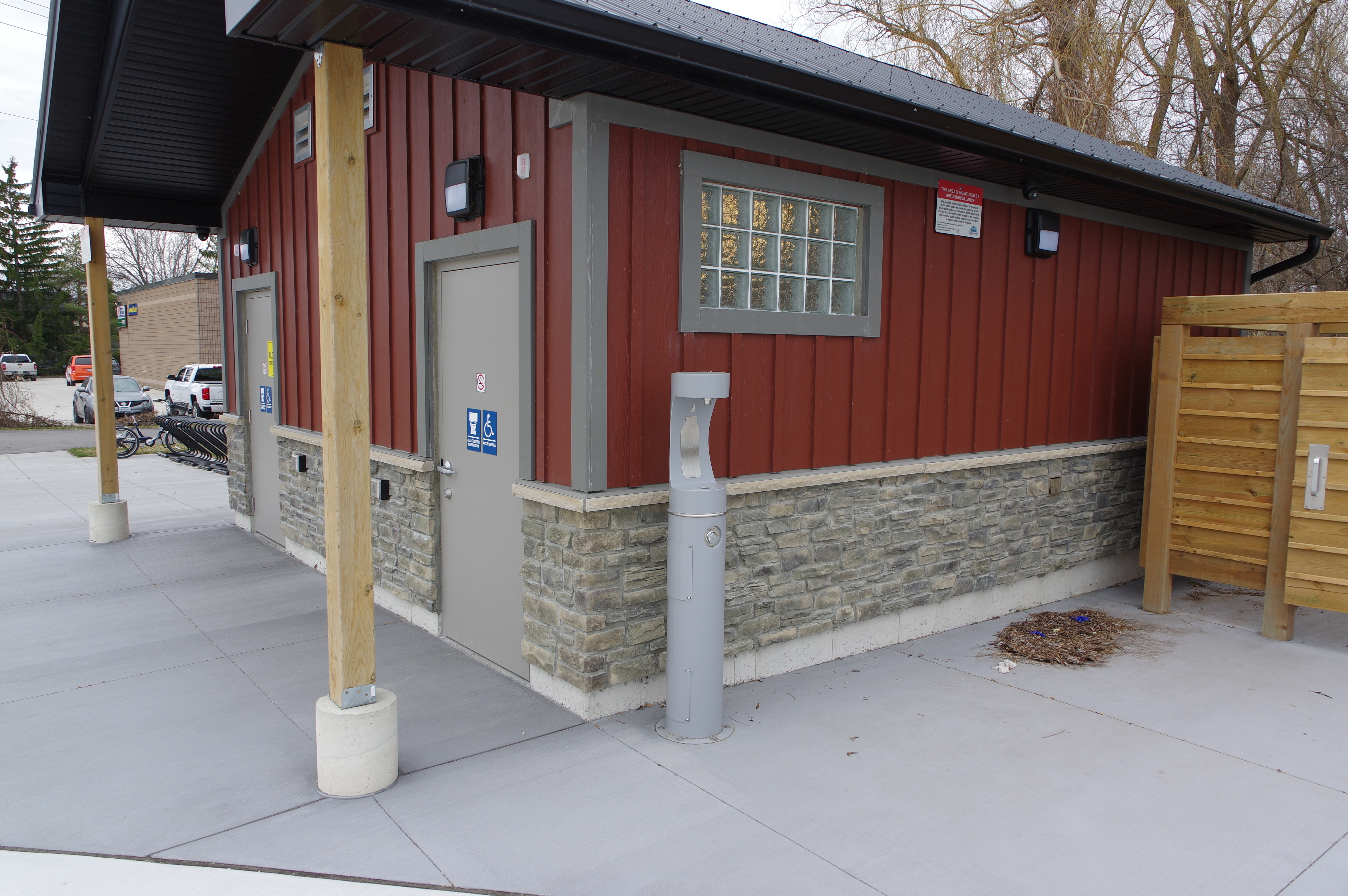 Located outside beside the public washroom facilities lies the grey water refill station