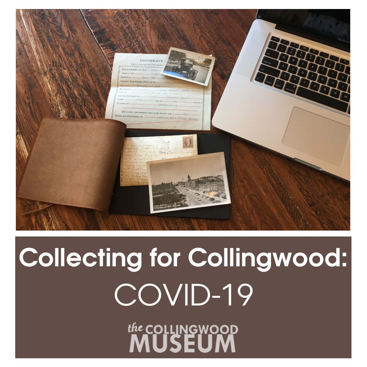 image of archival letters/photos with text below "Collecting for Collingwood: COVID-19"