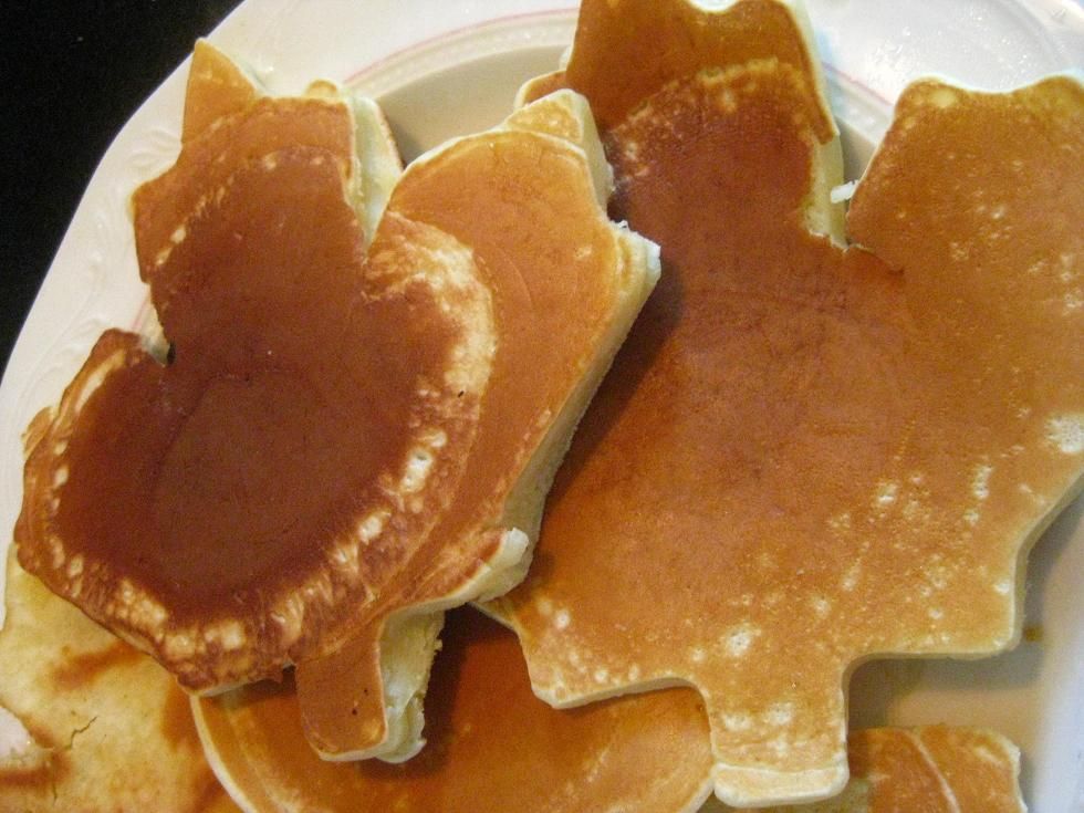 photo of pancakes in the shape of maple leaves