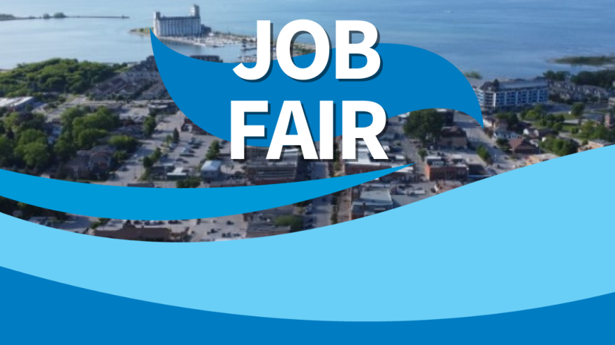 aerial panoramic image of Collingwood & Georgian Bay shoreline