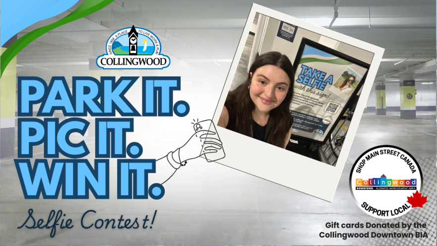 graphic with polaroid and text supporting a selfie contest