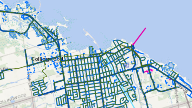 map of water and wastewater lines throughout town