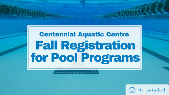 Image of pool underwater with text saying "Fall Registration for Pool Programs"