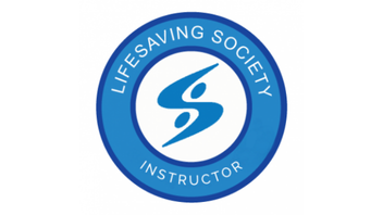 Lifesaving Society Instructor badge with a blue circle and a stylized S (their logo) in the center.