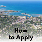 aerial of Collingwood with text overlaid "how to apply"