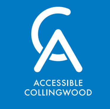Blue box white font: Accessible Collingwood 