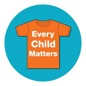logo with blue circle, orange tshirt and text "every child matters"