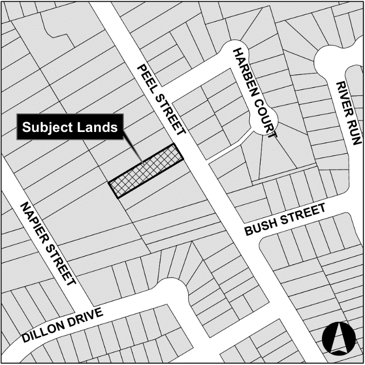 Key map of subject lands on Peel St.