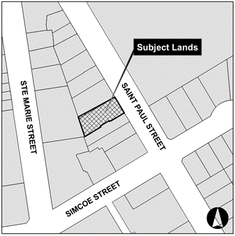 Key map of subject lands on St. Paul St.