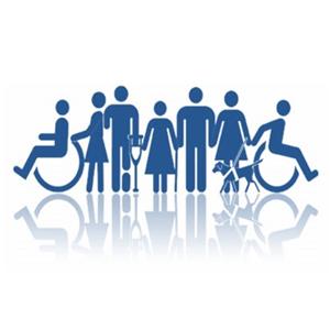 Accessibility silhouettes standing in a row and holding hands. 