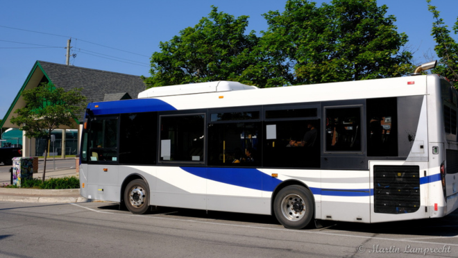 public transit parked outside the transit terminal