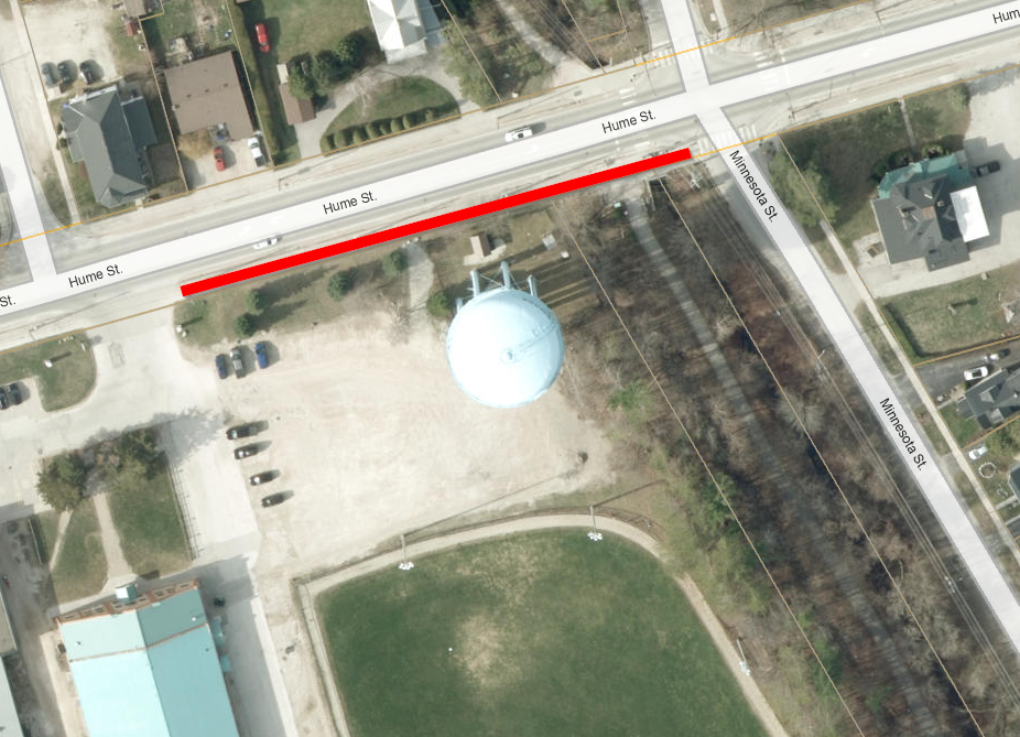 Top down map view of displaying sidewalk closure route.