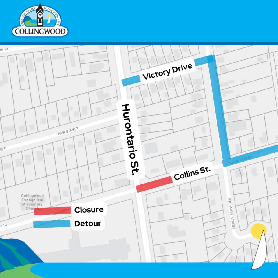 Temporary road closure map. Collins street from Hurontario to Tim Hortons Entrance