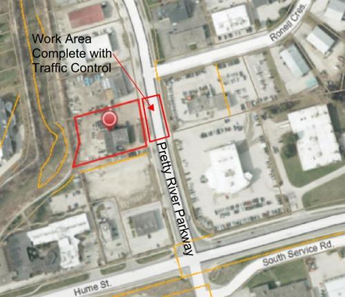 Pretty River Parkway map location of lane closure area