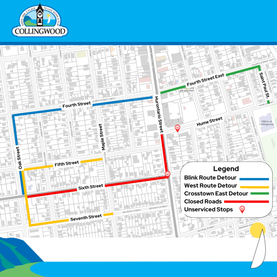 map of sixth and hurontario with transit detours