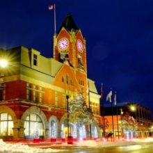exterior of town hall at night in winter