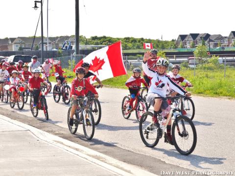 group of bikers with canadian flag