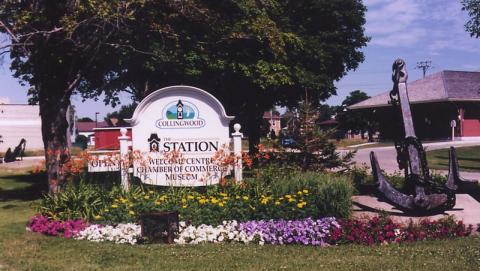The grounds of the Cenotaph including the sign and gardens