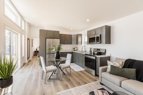 Rendering of living room and kitchen