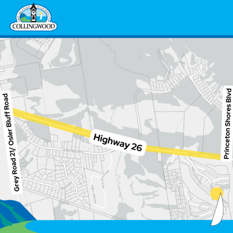map of highway 26 between grey road 21 and princeton shores blvd