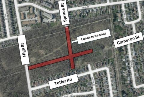map of surplus lands at spruce and cameron streets