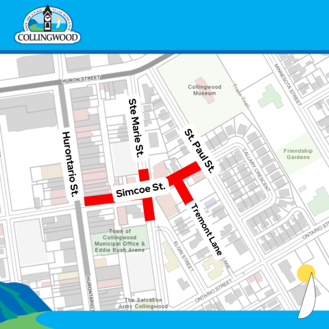 Map of Simcoe Street temporary road closure