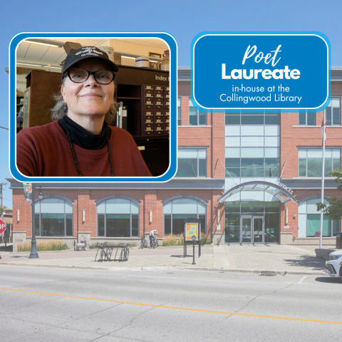 selfie of poet laureate with the collingwood library in the background