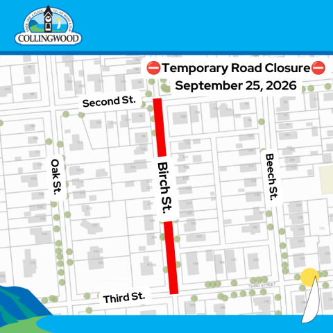 Map of road closure on Birch Street