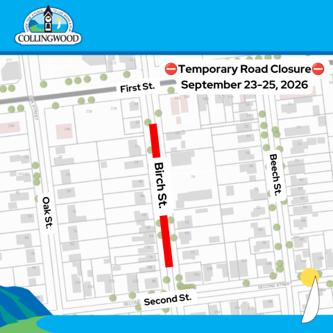 Map of road closure on Birch Street