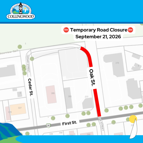 Map of road closure on Oak Street