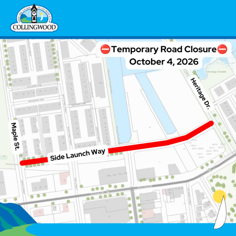 Map of road closure on Side Launch Way