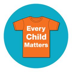 Every Child Matters logo with blue circle, orange tshirt and text "every child matters"