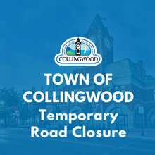 blue graphic with white text and town of collingwood logo