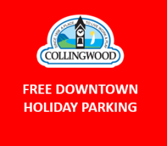 Collingwood Free Downtown Holiday Parking banner.