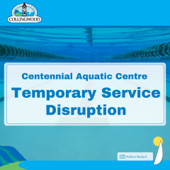 Blue Text on White background for the Town of Collingwood Temporary service disruption