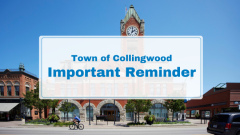 town hall exterior with text "town of collingwood important reminder"