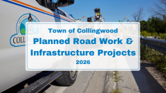 side profile of town truck with text "planned road work & infrastructure projects"