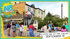 a group of teens paint on easels outside at Art Crawl