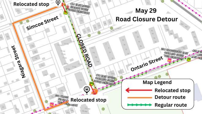 map of temporary transit detour