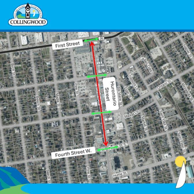 Map of Hurontario Street, between First Street and Fourth Street