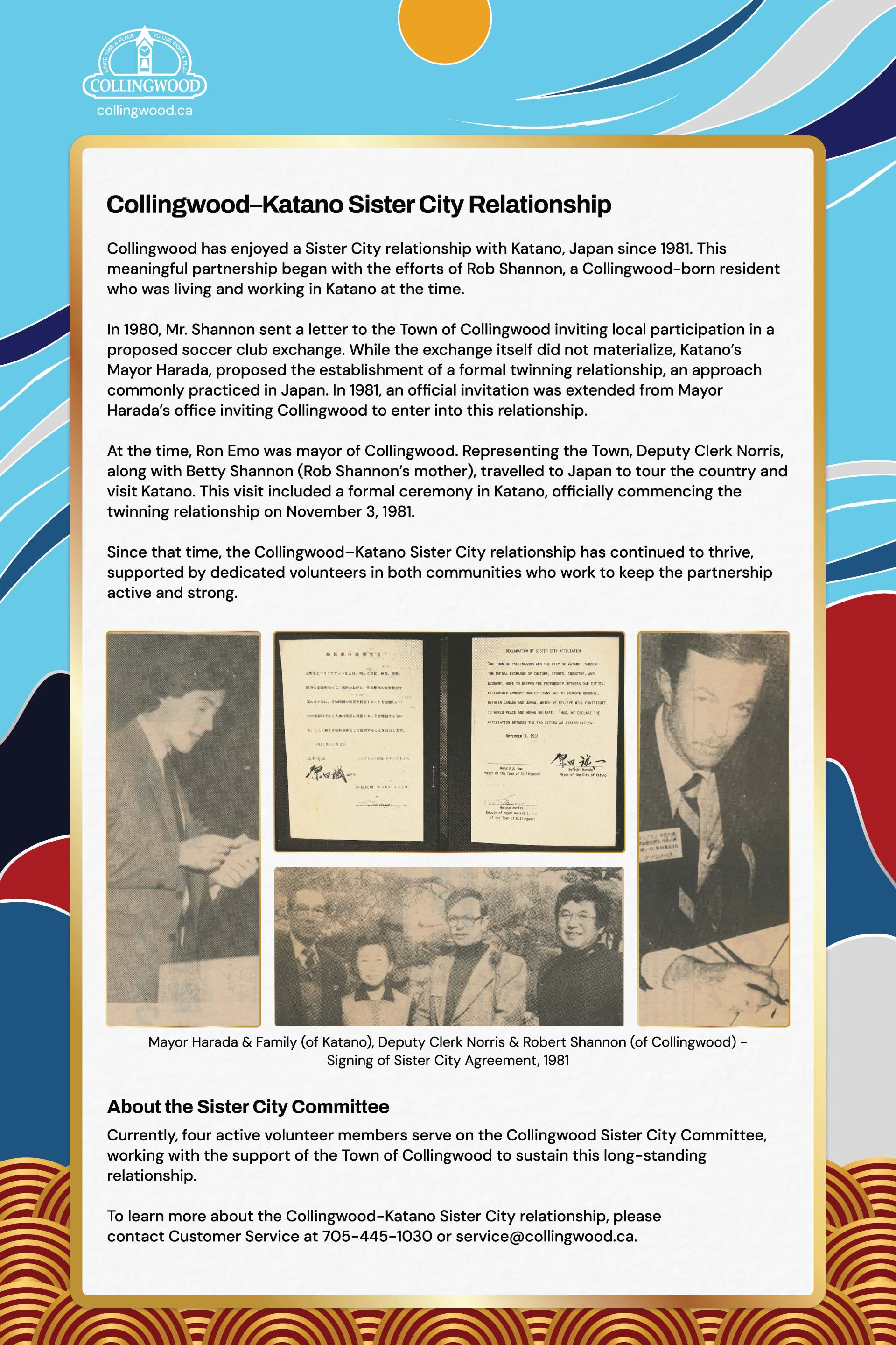 Picture of storyboard 2 named Collingwood–Katano Sister City Relationship