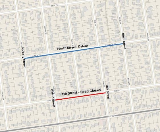 Map of Fifth Street Closure