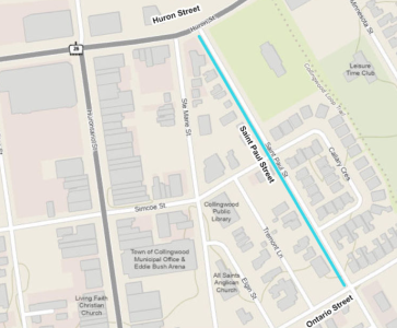 map with highlighted street closure on saint paul street 
